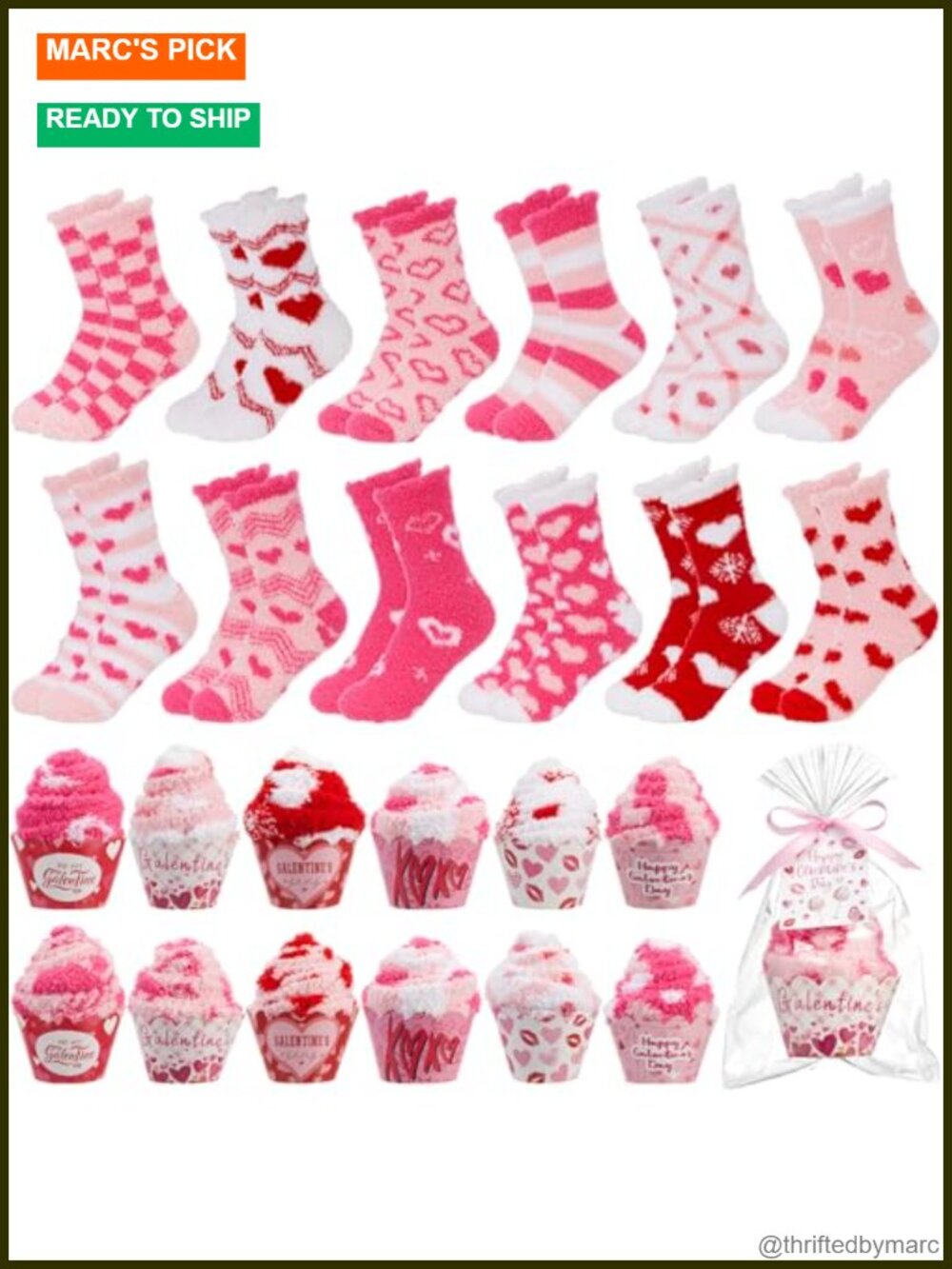 Fuzzy Slipper Socks 12 Pairs Chenille Cupcake Gift Set Women